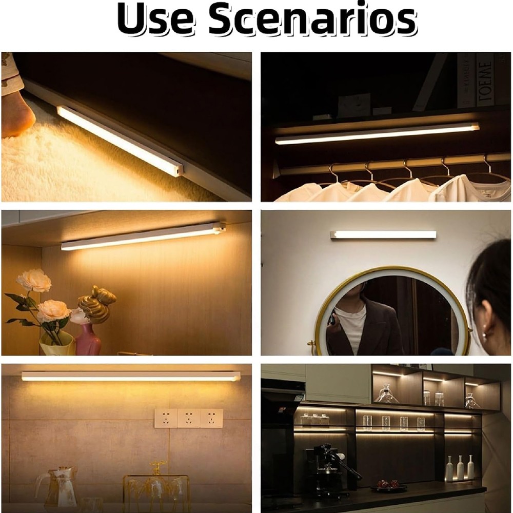 12'' 4-Pack LED Under Cabinet Lights Rechargeable Motion Sensor 3 Color Dimmable