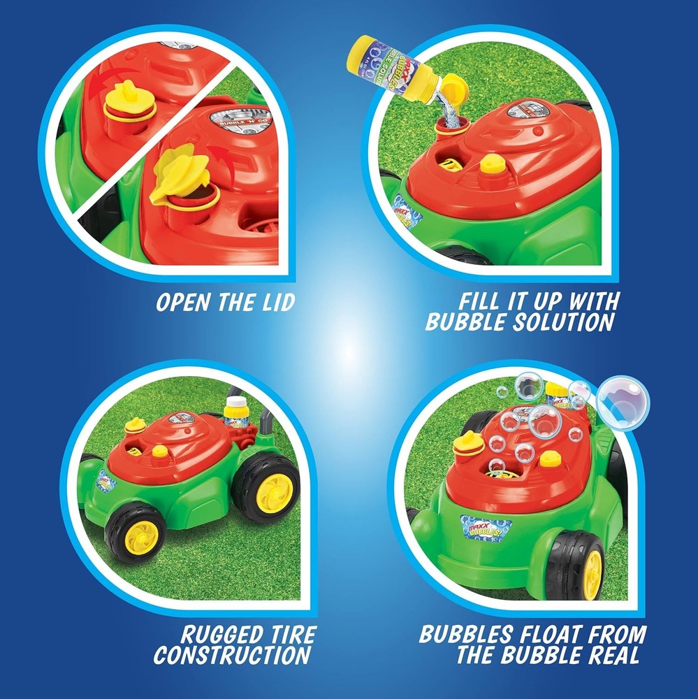 Maxx Bubbles Bubble-N-Go Mower, Includes 4oz Bubble Solution, Bubble Lawn Mower