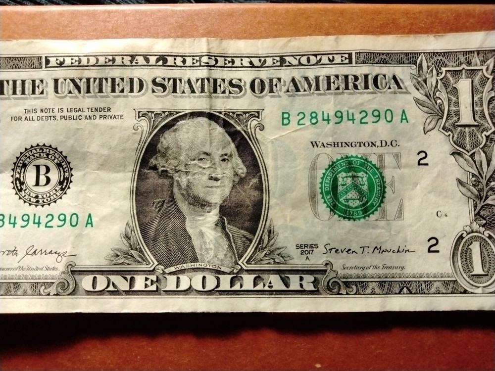 2017 A $1 Bill Wet Ink Transfer