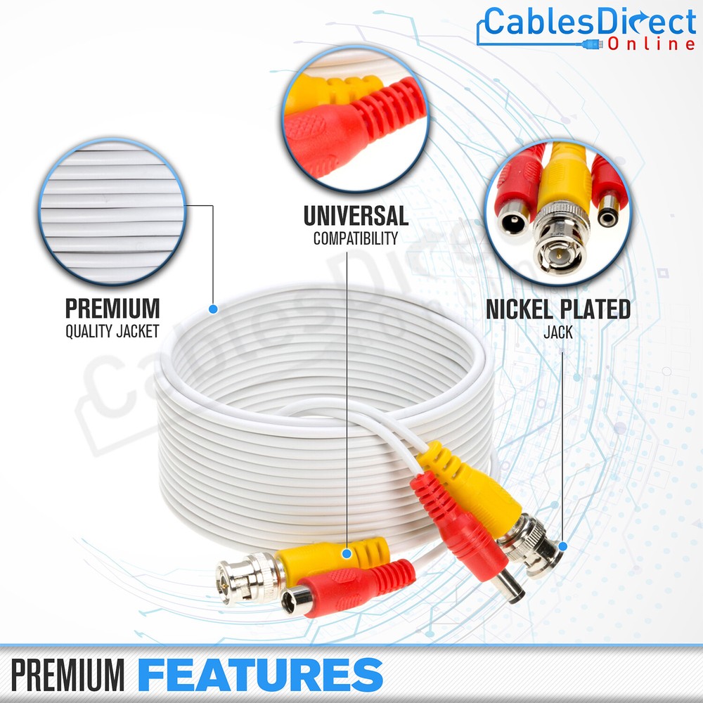 CCTV Cable Plug & Play Security Camera Wire BNC Power Video Audio 10FT - 100FT