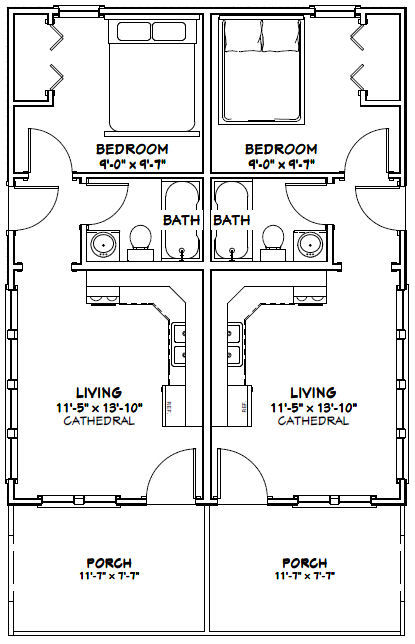 24x30 Duplex -- PDF Floor Plan -- 720 sq ft -- Model 1A