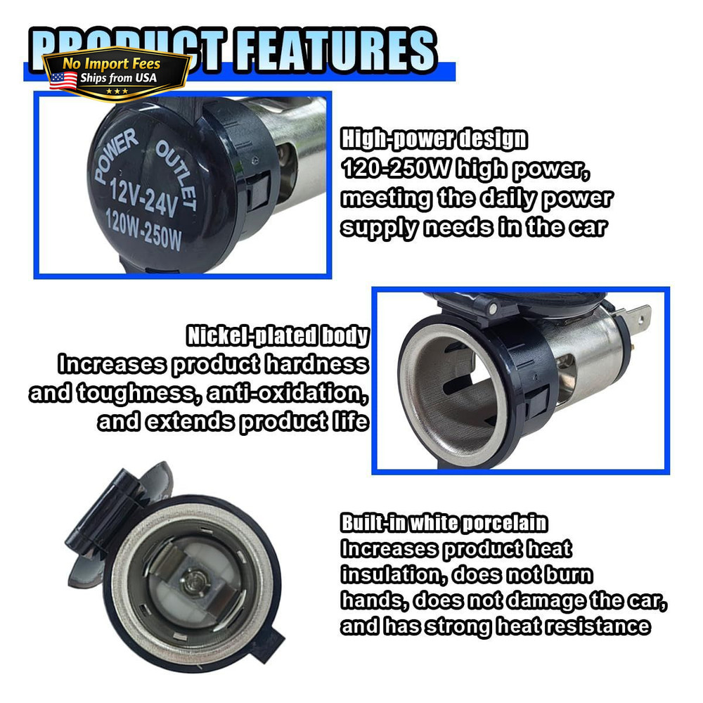 2PCS Cigarette Lighter Socket, DC 12V Car Power Outlet Socket Replacement, Water