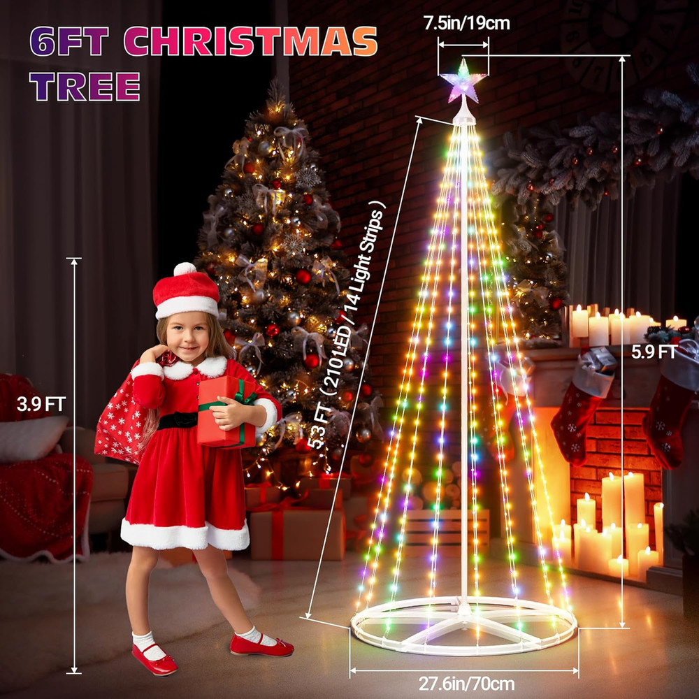 6FT Smart Cone Christmas Tree with Music Sync & Remote Control LED Lights