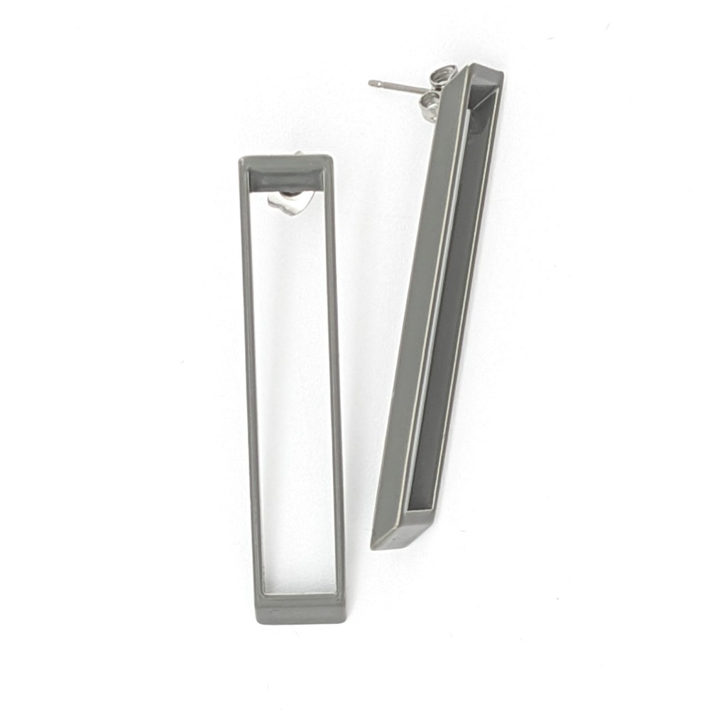 Vintage Rectangular Stud Earrings Gray | Long Geometric Modern Earrings Edgy