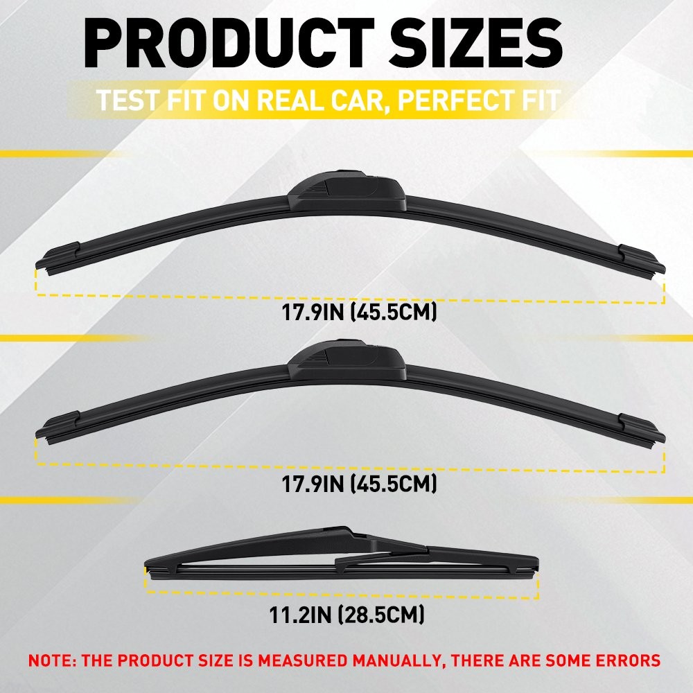 3pcs For Chevrolet HHR 2006-2011 Front Rear Windshield Wiper Blade Replacement