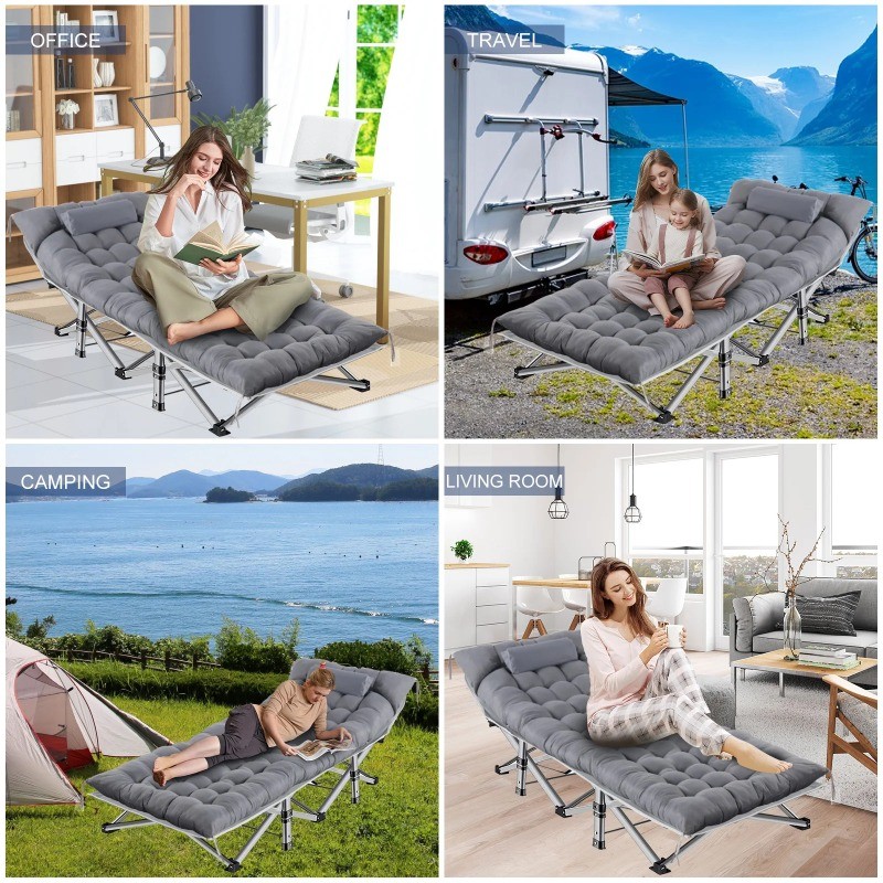 Folding Bed Cot with Pillow, 2 Sided Mattress Heavy Duty Folding Sleeping