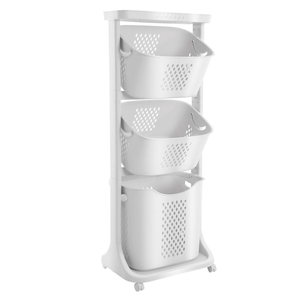 3 Layers Rolling Laundry Basket Clothes Hamper Storage Organizer Sorter Shelf