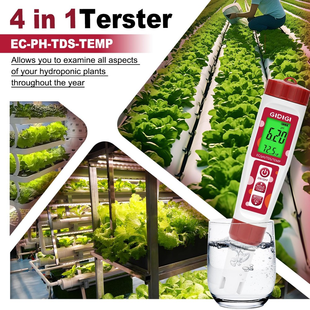 pH Meter,Hydroponic Tester, Nutrients ppm Meter with Backlit Display...