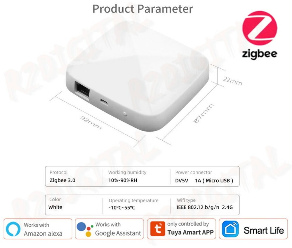 HUB ZIGBEE 3.0 GATEWAY WIRELESS SMART CENTRO CONTROLLO LIFE ALEXA GOOGLE