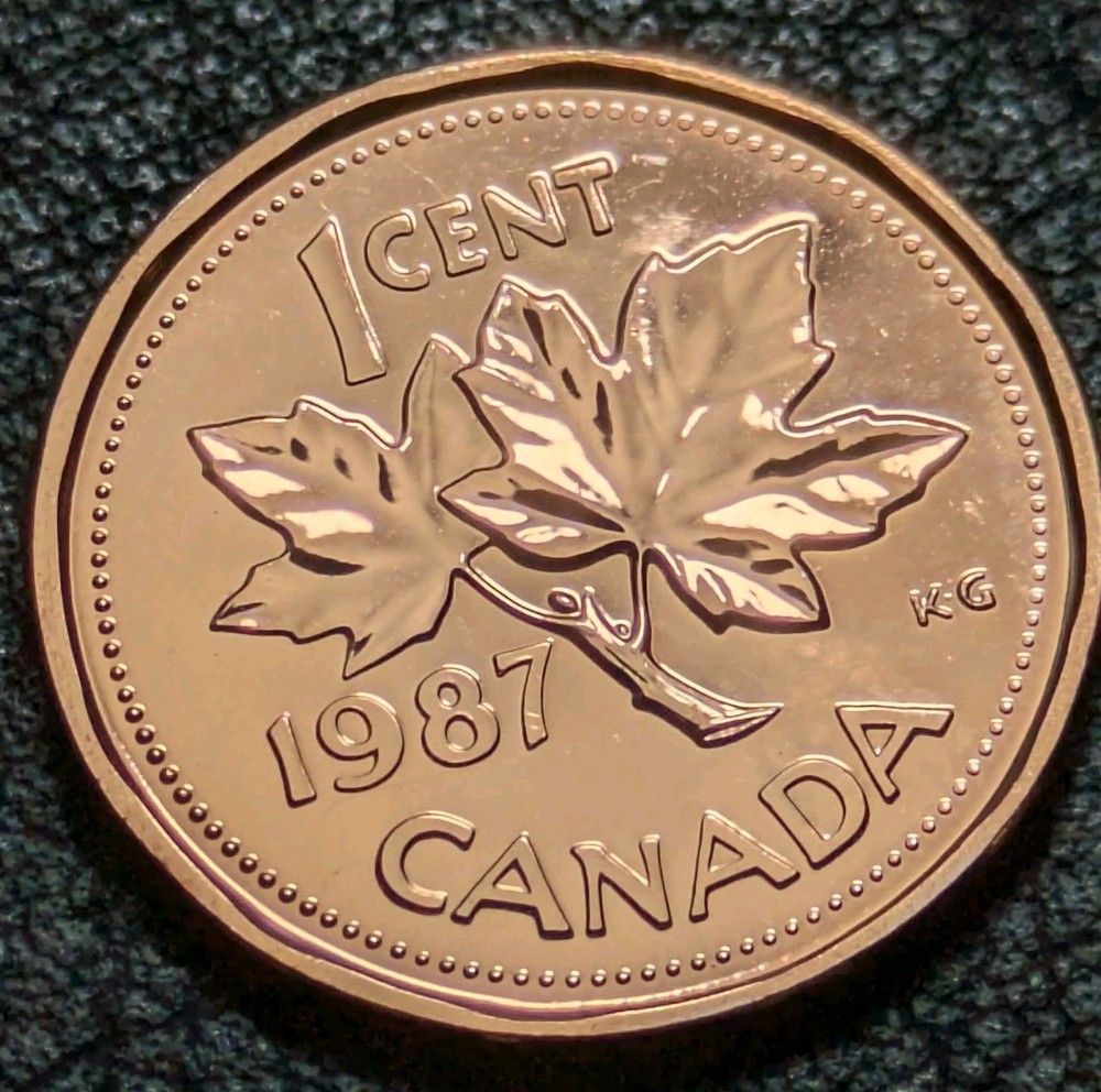 1987 1c Canada Cent Bu + DIE CRACK ERROR 2 Small Break Uncirculated +
