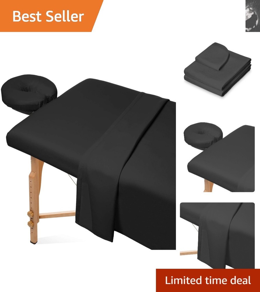 Black Massage Table Sheet Set - Breathable Microfiber 3-Piece Collection