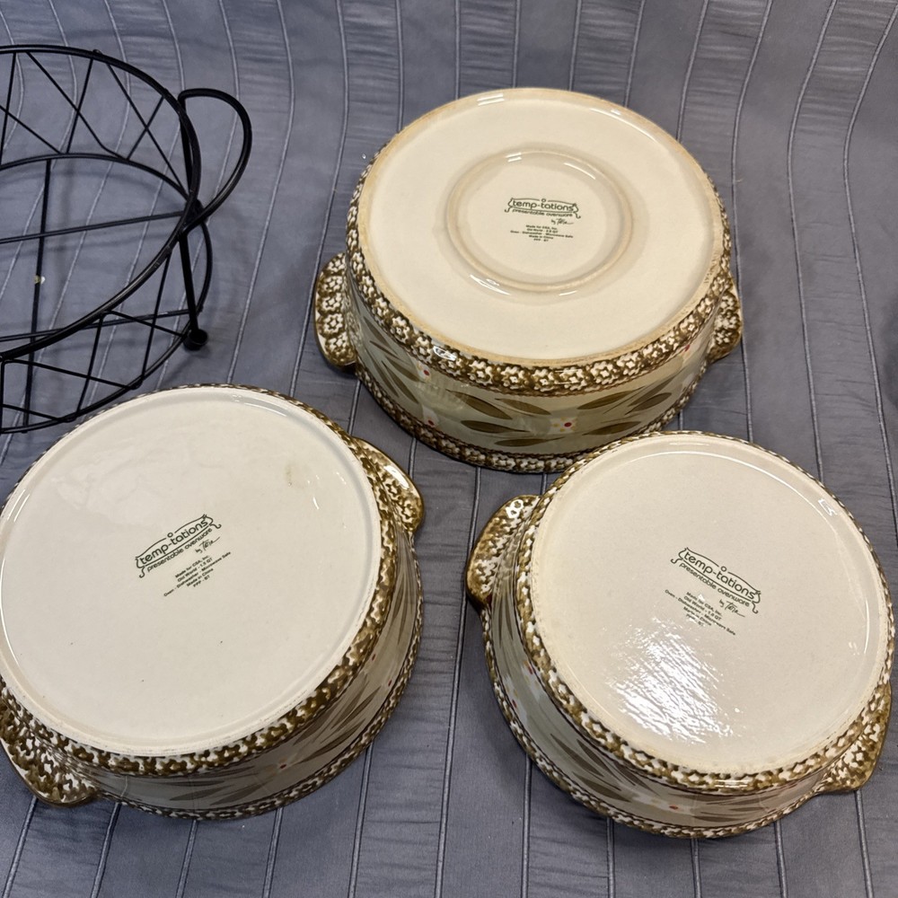 Temp-tations Old World Brown Stackable Mixing Bowl Set With Metal Basket