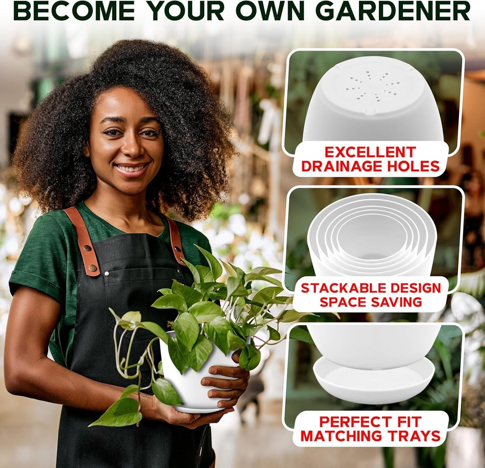 Campior Plastic Plant Pots with Drainage, Stackable Design Indoor/Outdoor Use
