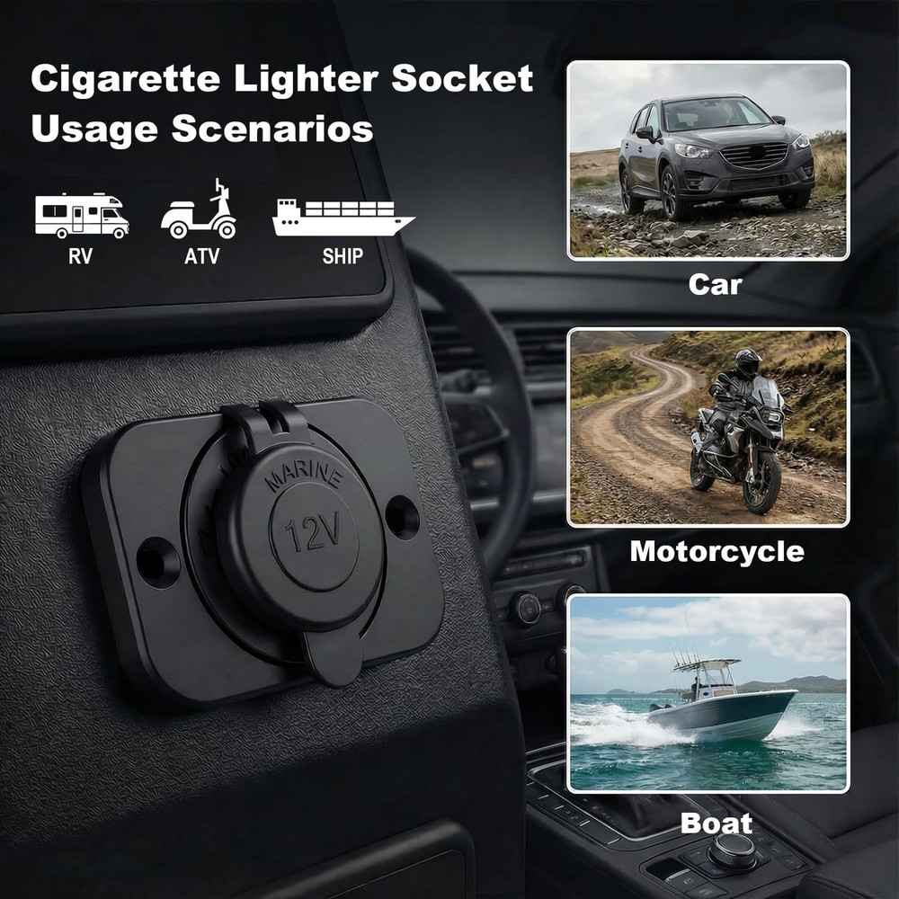 2 Pack Cigarette Lighter Socket, Waterproof Power Outlet for Car, Marine, Motorc