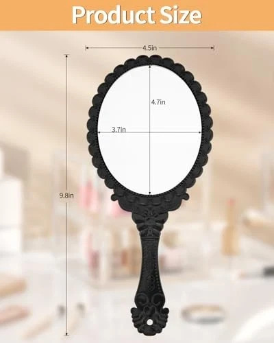 Hand Mirror Vintage Handheld Mirror with Handle Vanity Makeup Black
