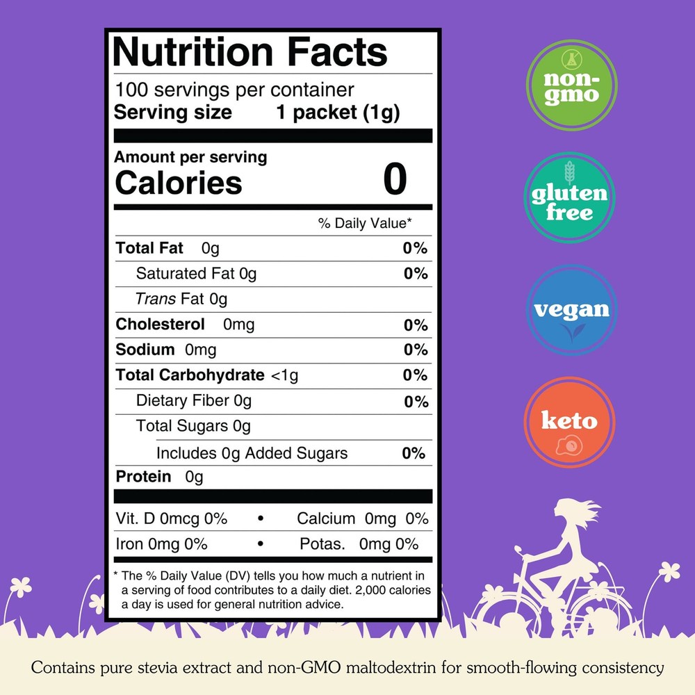 Stevia Powder Packets, Zero Calorie Sugar Substitute, 100 Count, Single-Serve
