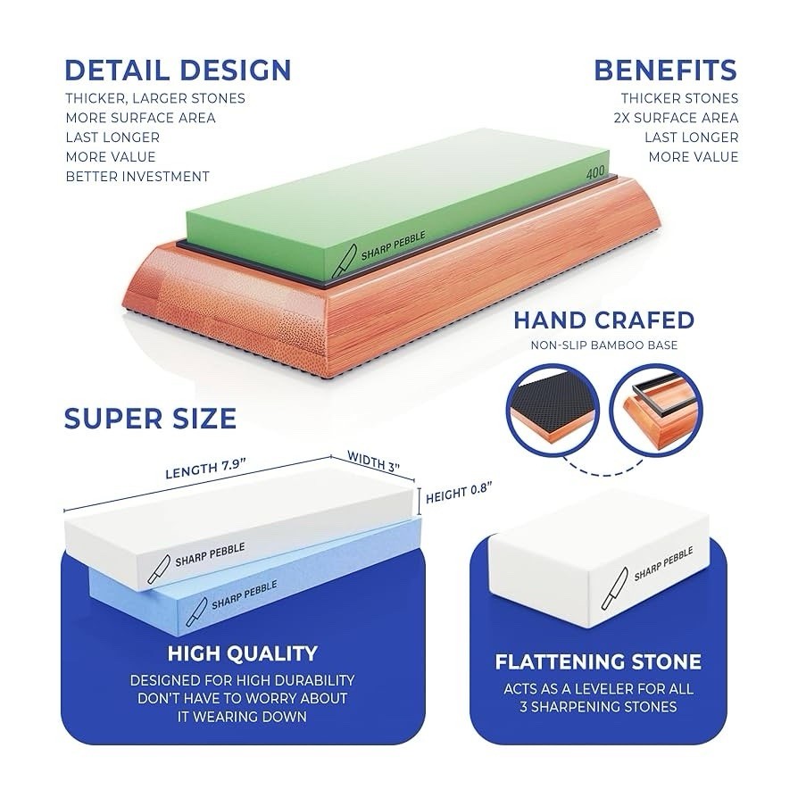 Sharp Pebble Knife Sharpening Stones Kit -Grits 400/1000/6000