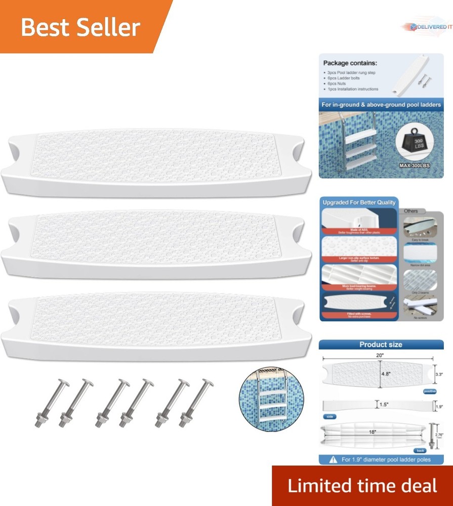 Pool Ladder Steps Replacement 3-Pack Heavy Duty Plastic Inground Pool Accessory