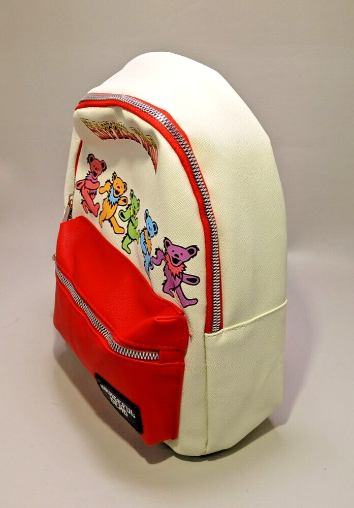 Grateful Dead Backpack White/Red Straps Dancing Bears Pattern & Logo NEW