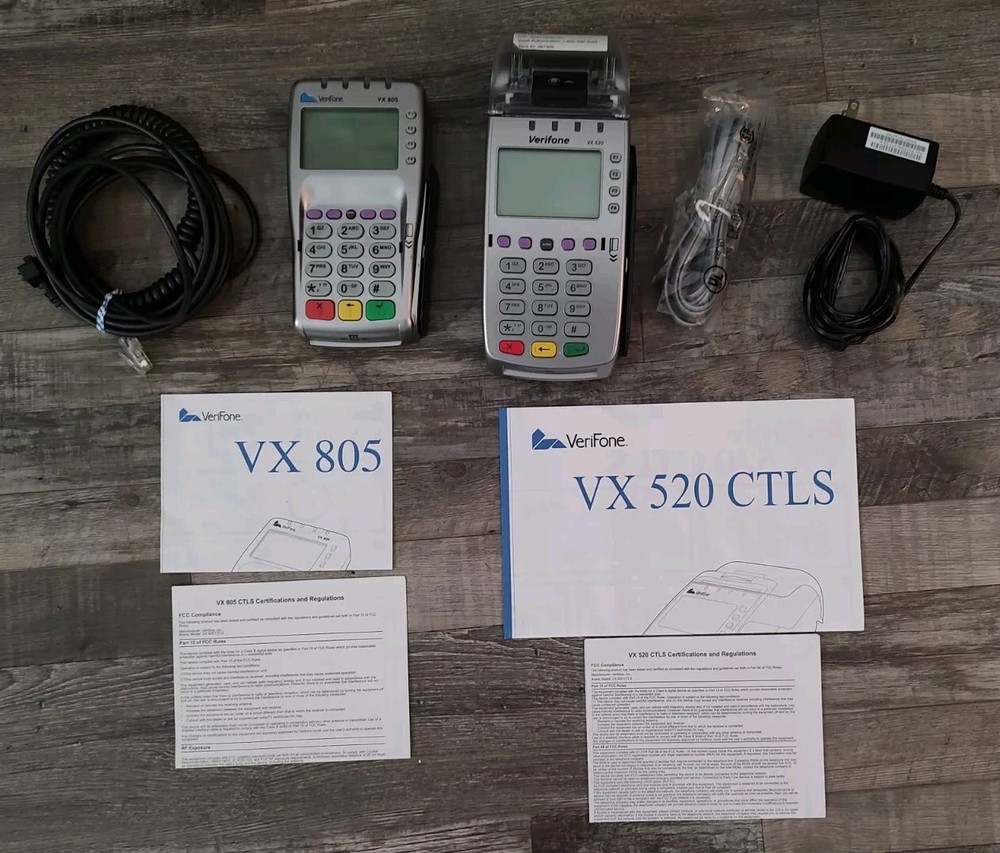 VERIFONE VX520 VX805 CREDIT CARD MACHINE CHIP READER W/Power & Connection Cables