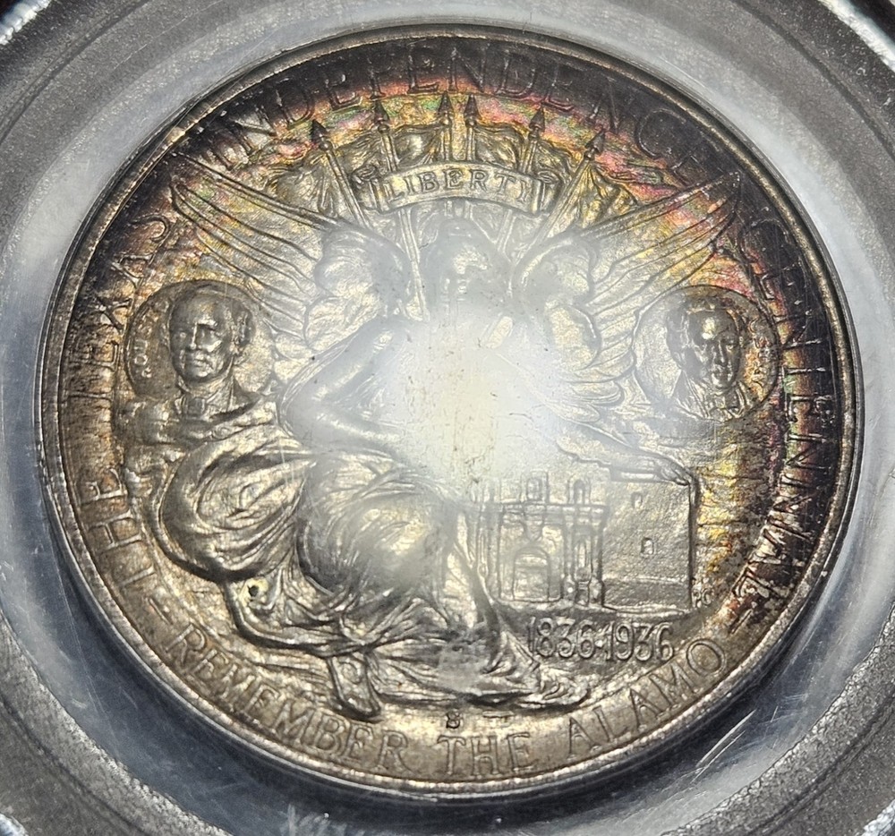 1937-S Texas Commemorative Half Dollar With Reverse Toning PCGS MS65