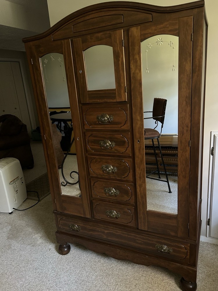 Vintage Armoire Chifferobe Walnut with Mirror & Drawers
