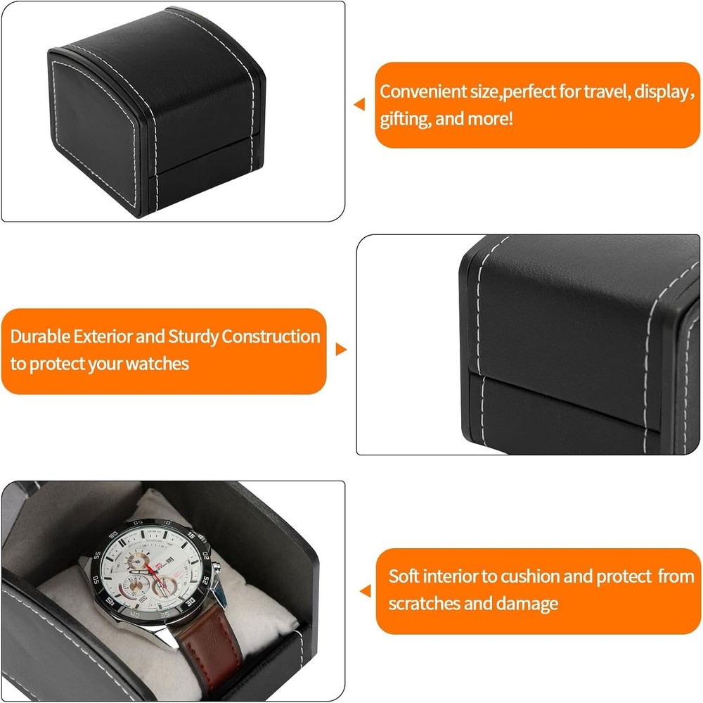Luxury Single Watch Gift Box PU Leather with Removable Pillow Black