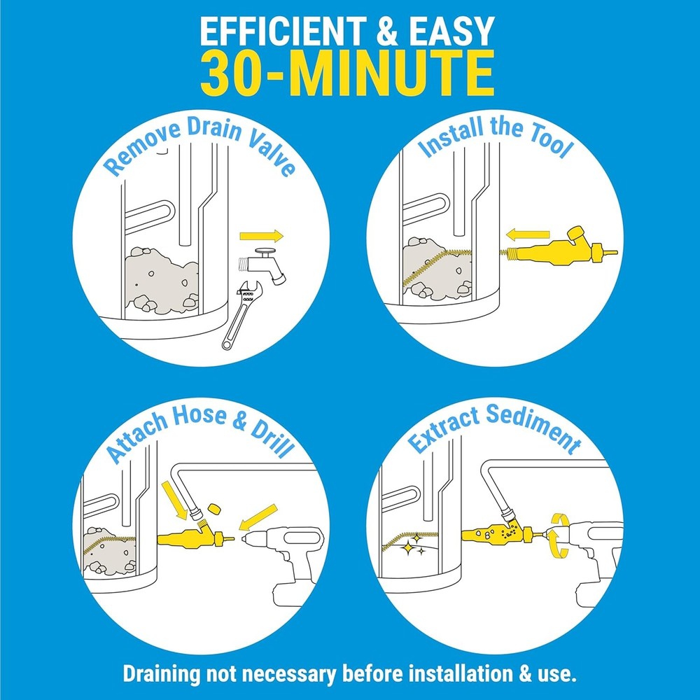 Water Heater Cleaning Tool, Improves Hot Water Supply, Removes Hard Water Sedime