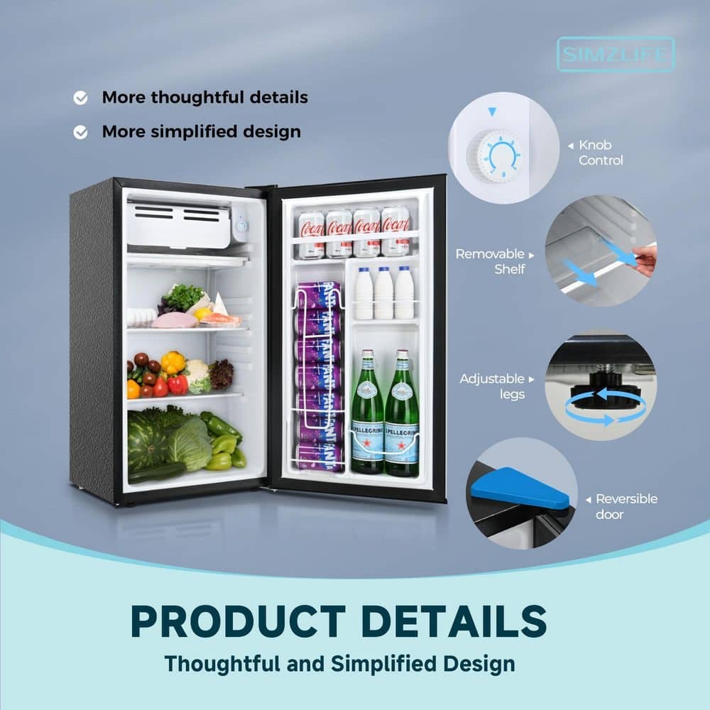 SIMZLIFE 3.2 Cu Ft Compact Mini Refrigerator with Freezer Silver