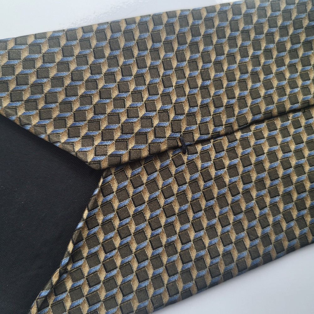Barrington silk tie brown blue geometric