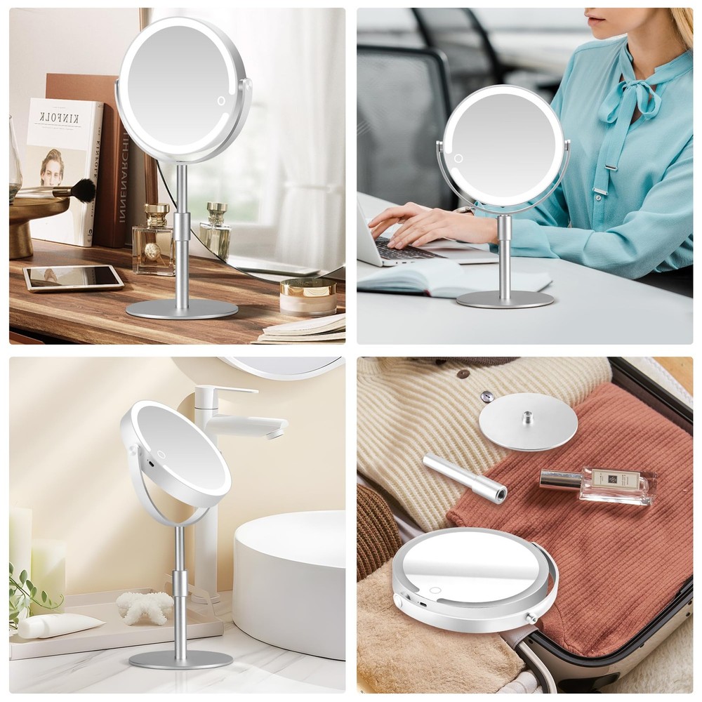 Magnifying Makeup Mirror 20X 8-Inch HD, Height-Adjustable - 3 Lighting Modes