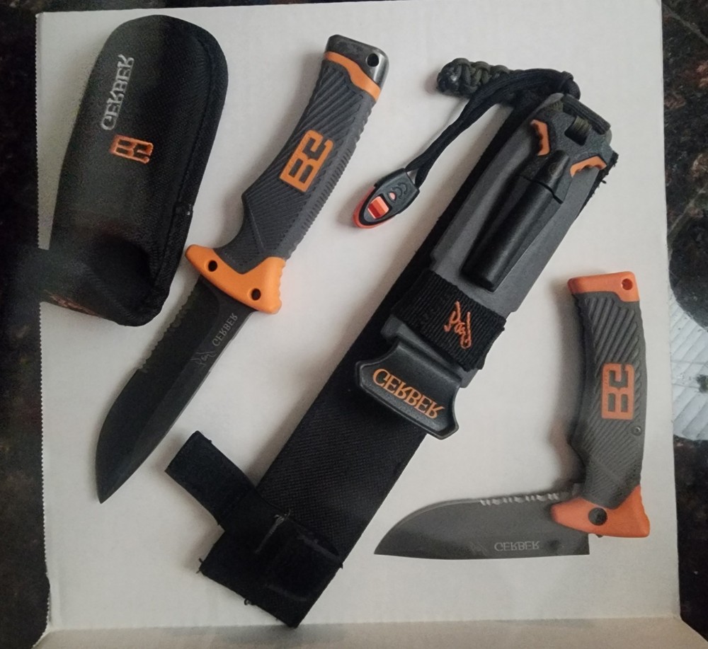 Gerber Bear Grylls Survival  Knife Set Folder & Fixed Blade Fire Starter Sheath