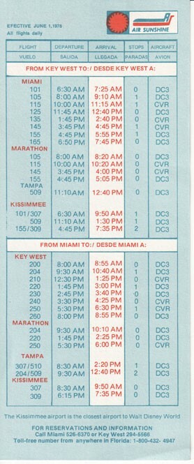 Air Sunshine timetable 1978/06/01