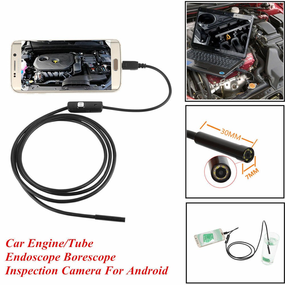 HD 6LED Snake Endoscope Borescope 7mm Inspection USB Camera Scope For Android/PC