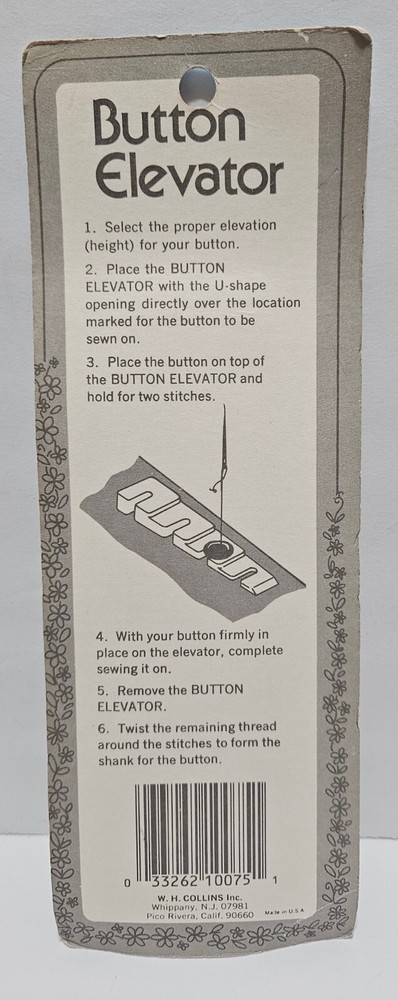 Button Elevator W.H. Collins Inc 4 Elevations Vintage Sealed USA
