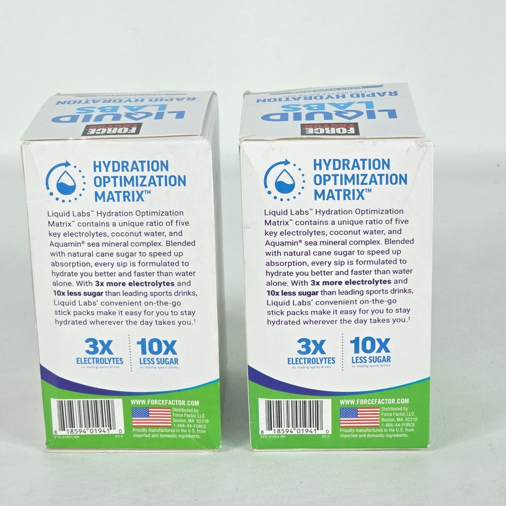 2X Force Factor Liquid Labs Rapid Hydration Drink Powder 40 Packets 08/26 SEALED