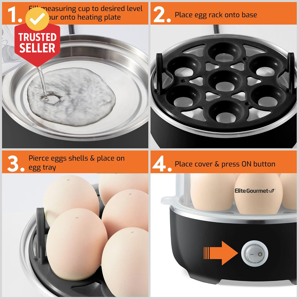 EGC115B Easy Egg Cooker Electric 7-Egg Capacity, Soft, Medium, Hard-Boiled Egg C