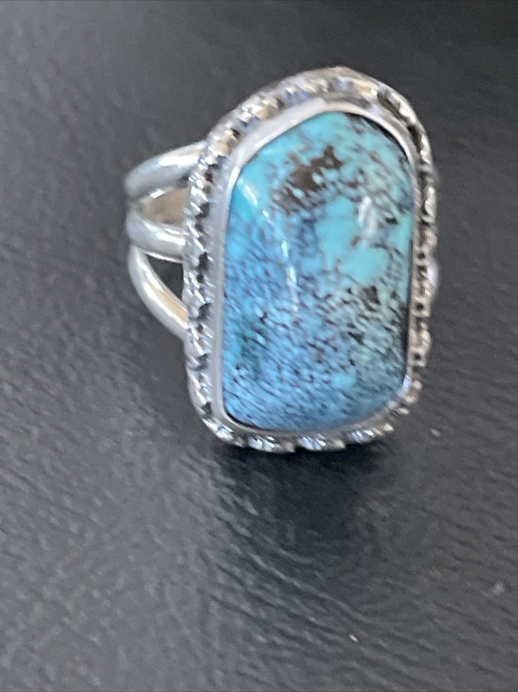 Blue Spiderweb Turquoise Navajo Sterling Silver Ring Size 6 10304