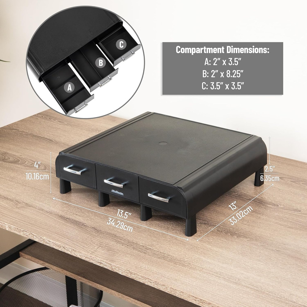 Monitor Stand, Laptop Riser, Desktop Organizer, Storage Drawer, Office, Plastic,
