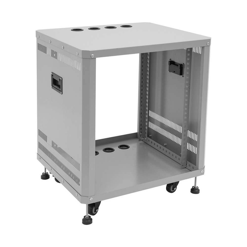 Network & Stereo Rack Rolling Server Rack Open Cabinet with Caster Wheels Grey