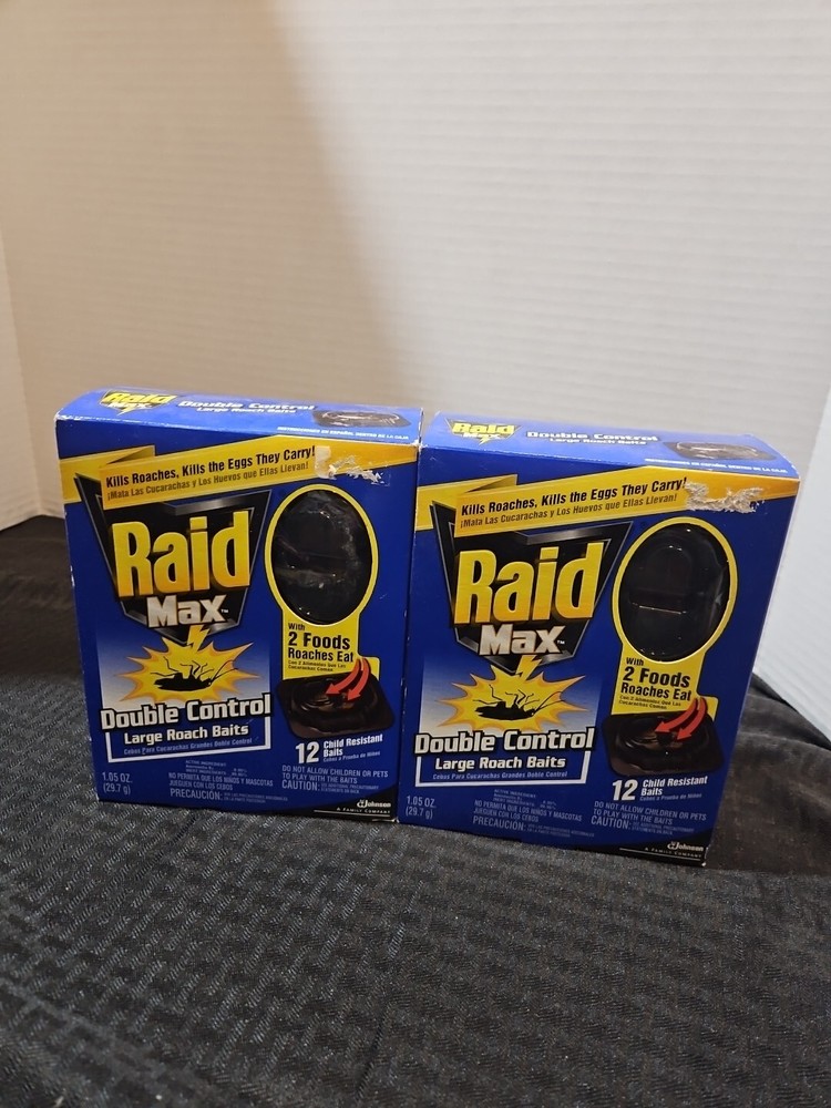 2 Packs Raid Max Large Roach Baits Double Control Defense System 24 Total