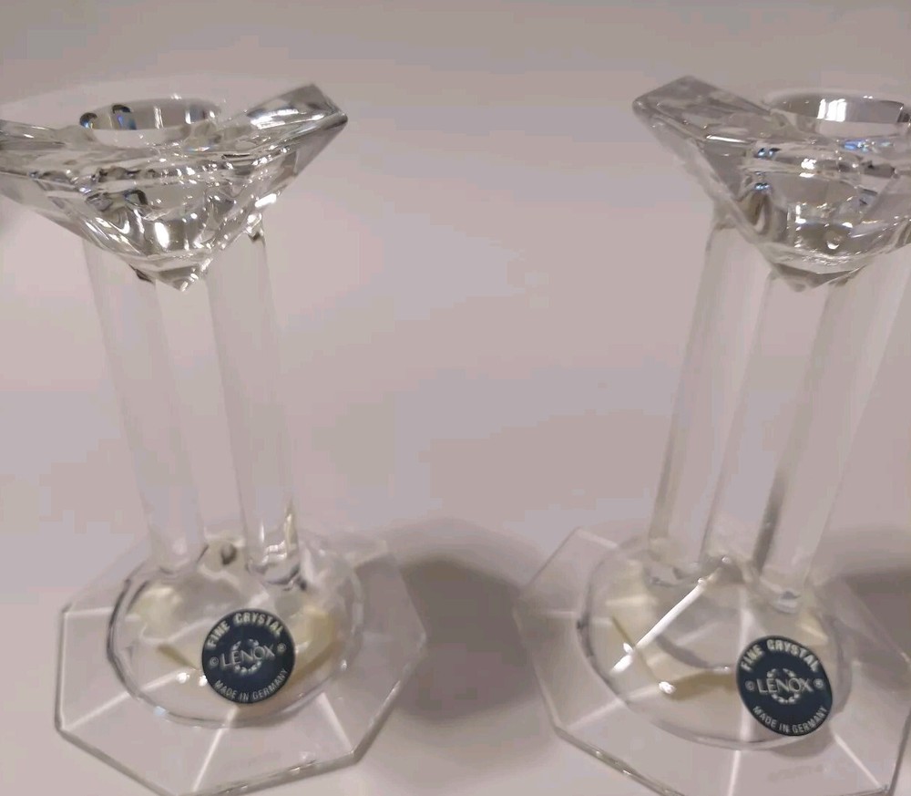 2 Pc Set Lenox SYNCHRONICITY Lead Crystal Column Candleholders Made In Germany