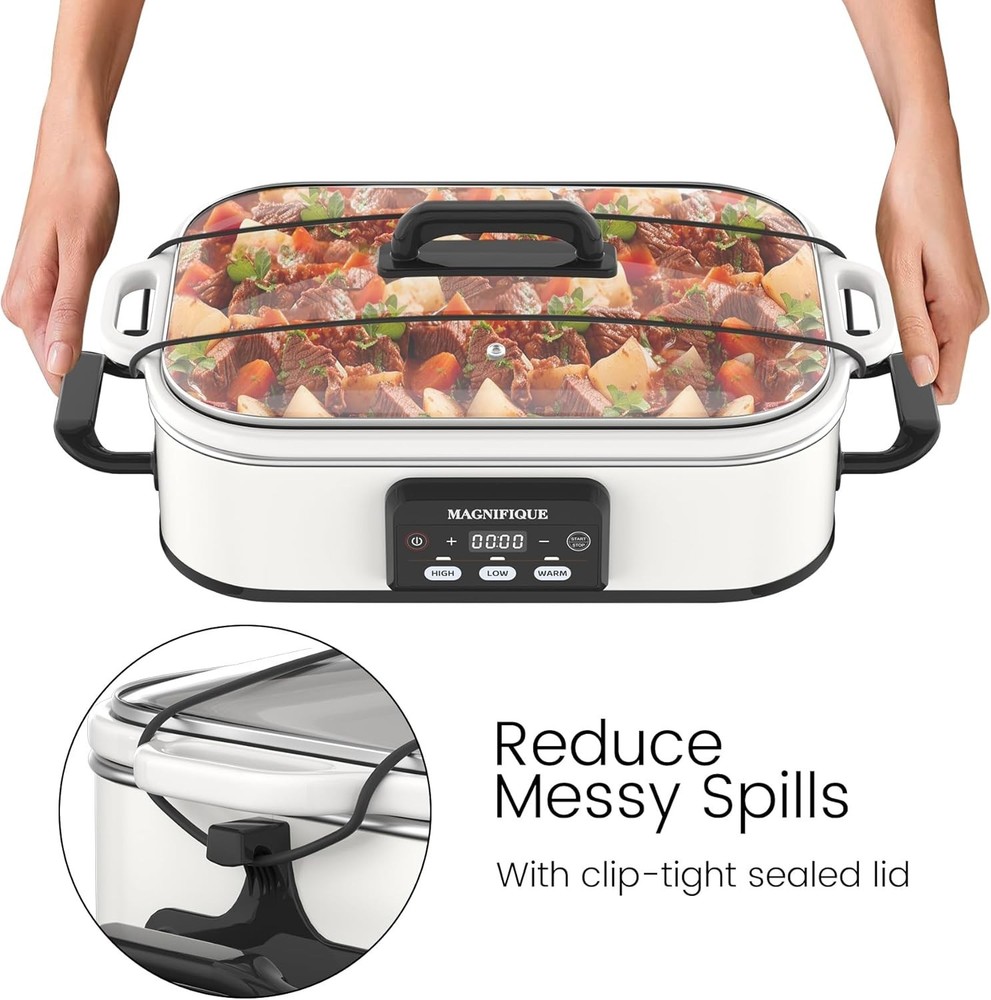 4 Quart Casserole Programmable Slow Cooker with Ceramic Baking Dish Oven Safe