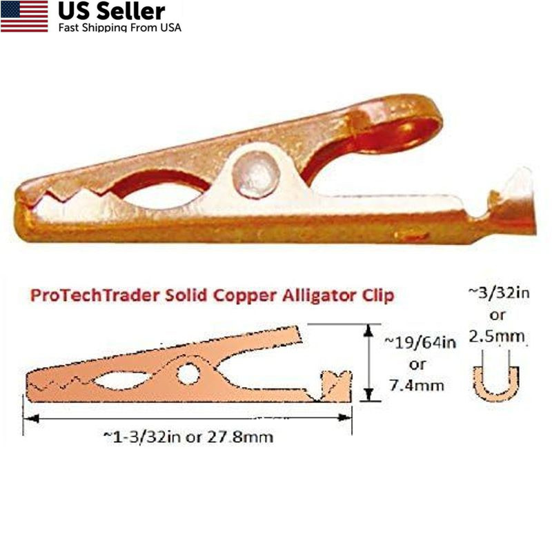 ProTechTrader Solid Copper Alligator Clips (4 1-1/8in (28mm) Clips,