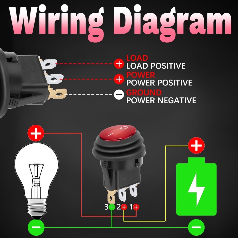 Round Rocker Switch, 12V Toggle Switch, Waterproof Lighted LED On/Off Switch ...