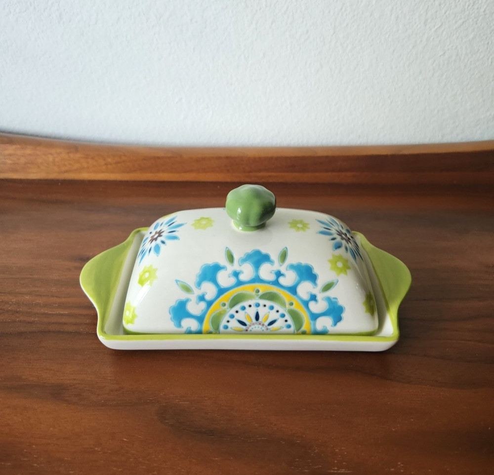 Ceramic Butter dish with Lid Hand Painted