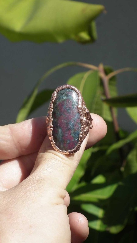 Electroformed  Copper Ruby in Kyanite ring