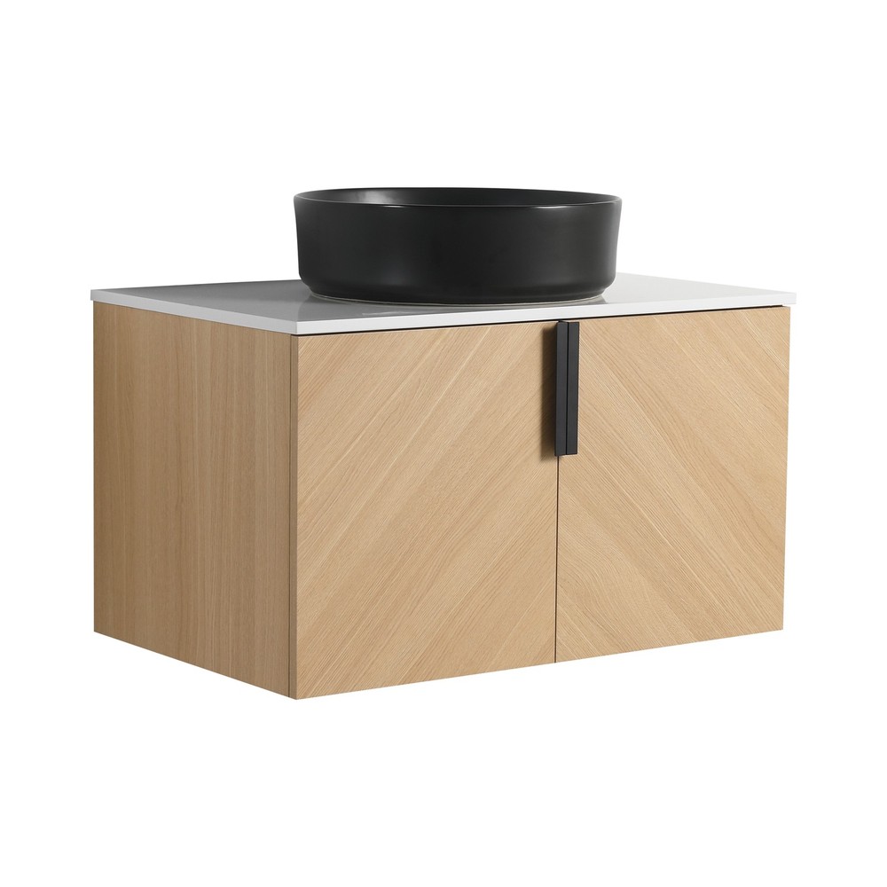 30" Floating Bathroom Vanity Cabinet W/ Ceramic Sink Combo Artificial Stone Slab