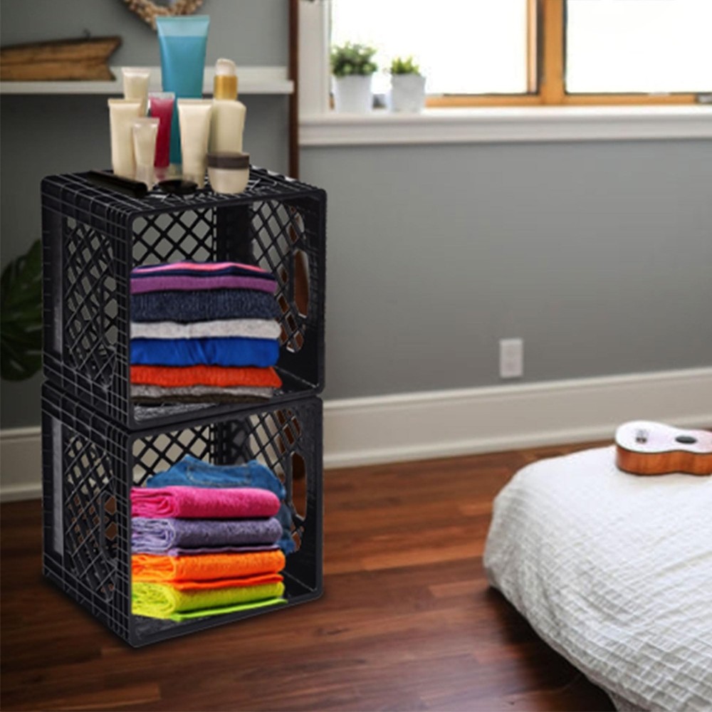Juggernaut Storage 2-Pack Stackable Heavy Duty Milk Crates with Handles, 16 Q...