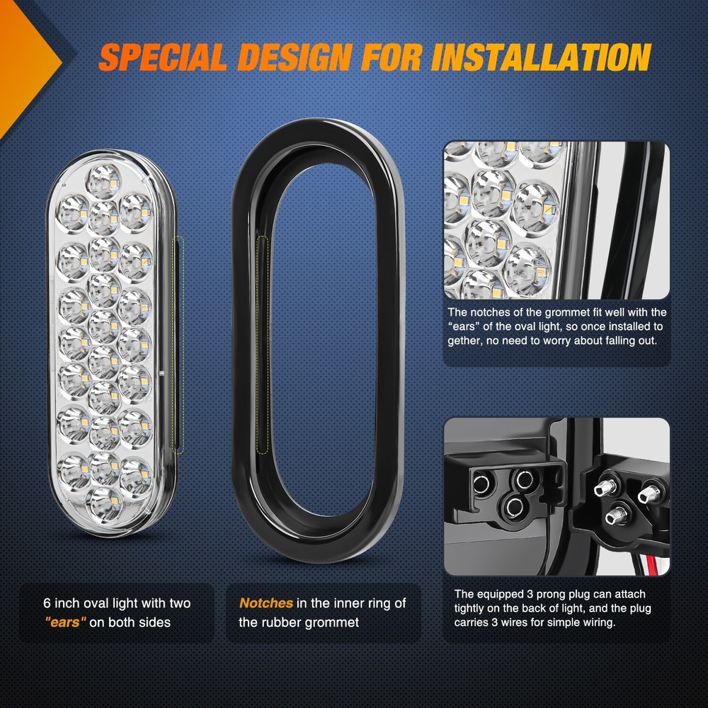 Nilight 6Inch Oval Trailer Tail Light 2PCS White 24LED Back Up Reverse Light